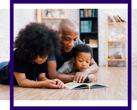 African American family reading together